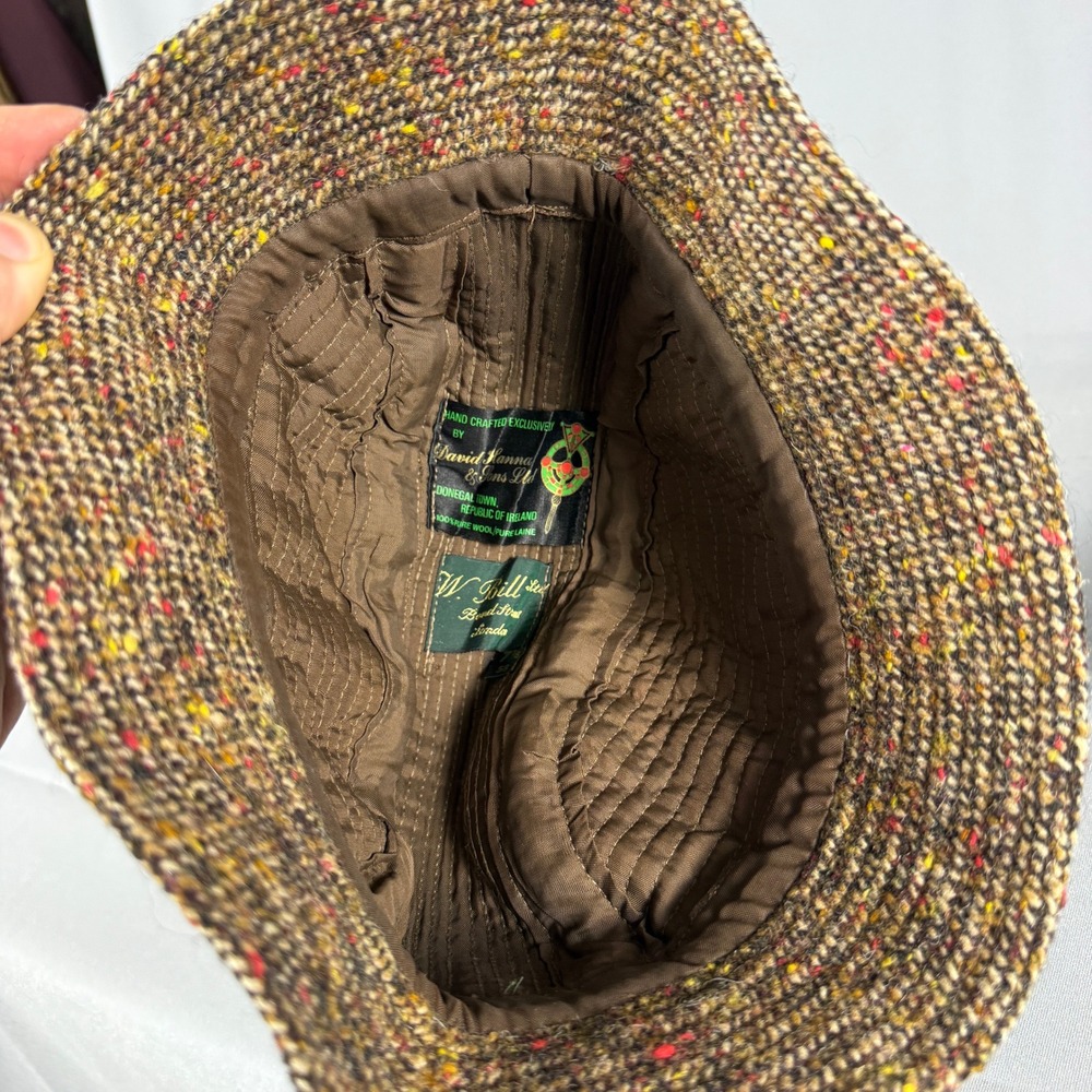 David Hanna & Sons W Bill Ltd Wool Tweed Bucket Hat Brown Multi Made in Ireland - Picture 7 of 11